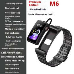 جديد M6 Smart Watch Bluetooth اثنين في سماعة رأس منفصلة NFC Control Control ALIPAY DIAL SILED