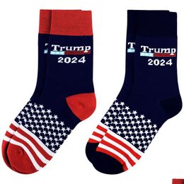 Party Favor Trump 2024 Socks Gift President Maga Letter Stockings Striped Stars Us Flag Sport Drop Delivery Home Garden Festive Supp Dhu4E