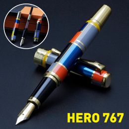 Pens Hero 767 Metal Fountain Pen Beautiful Coloured Ink Pen Iridium Medium Nib 0.7mm Golden Clip for Business Office