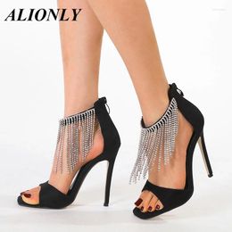 Dress Shoes Alionly 2024 Summer Light Luxury Water Diamond Tassel Slim Heel Women's Open Toe High Sandals