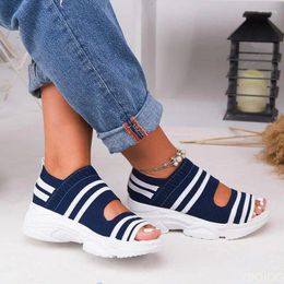 Casual Shoes Women Sandals 2024 High Heels Platform Summer Female Flats Knitting Slip On Peep Toe