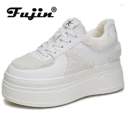 Casual Shoes Fujin 8cm Synthetic Genuine Leather Platform Chunky Sneaker Plush Winter Thick Sole Spring Autumn Comfy Vulcanize