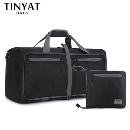 Bags TINYAT Men Folding Travel Bag Protable Women Tote Bag Large Capacity Waterproof Nylon Travel Duffel Bag Black luggage Male