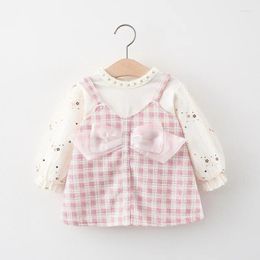 Girl Dresses Girl's Spring And Autumn Dress Small Fragrant Wind Long Sleeved Fake Two Piece Chequered Mesh Princess