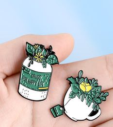 Women Green Plant Potted Collar Brooches Coffee Tea Bag Yellow Flower Cowboy Pins Unisex Clothes Anti Light Backpack Badge 4559257