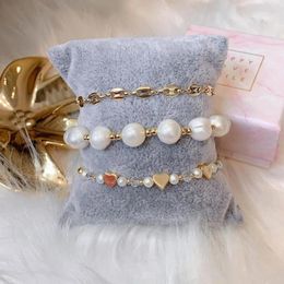 Charm Bracelets KKBEAD Natural Freshwater Pearl Bracelet For Women Jewelry Heart Set Gift Her Gold Plated Beaded Jewellery