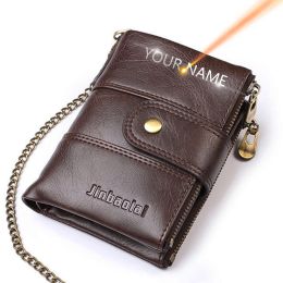 Wallets JINBAOLAI Men Wallets Name Customized PU Leather Short Card Holder Chain Men Purse High Quality Brand Male wallet