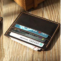 Holders Handmade Vintage Genuine leather Credit Card Holders Men Small Card ID Holder women coin bag simple Thin Name Bus Card Sleeve