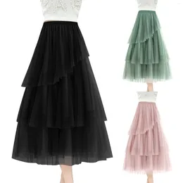 Skirts Women's Tulle Skirt Knee Length Wedding Party Irregular Ruffled Hem Mesh Tutu High Waist Solid Ballet Pleated A Line