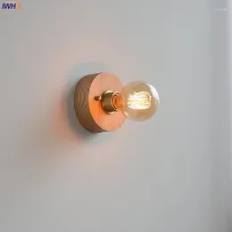 Wall Lamp IWHD Round Ash Wood LED Sconce Copper Socket Bedroom Living Room Beisde Mirror Stair Light Nordic Modern Wandlamp