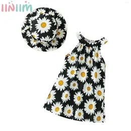 Girl Dresses Baby Girls Summer Bohemian Dress Sleeveless Halter Flower Print Casual Sundress With Sunhat Set For Beach Holiday Daily Wear