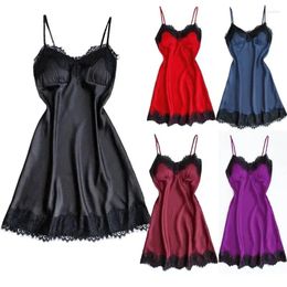 Women's Sleepwear Sexy V-neck Lace Edge Camisole Night Dress Womens Nightgown Lingerie Spaghetti Strap Sleeping