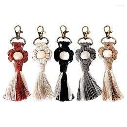 Decorative Figurines Aesthetic Keychain Floral Handwoven Macrame Tassel Soft Key Chain Portable Boho For Girls Women Bag Wallet