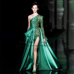 Party Dresses Sexy Side Slit Mermaid Evening One Shoulder Appliques Prom Gown See Through Full Sleevs Vestidos De Noche