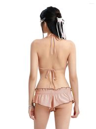 Women's Swimwear Women S Two-piece Sexy Bikini Set Halter Strap Solid Colour Top And Shorts Summer Beach Swimsuit