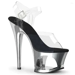 Dress Shoes Hollow Platform Peep Toe Sandals Stiletto Super High Heels Pvc Clear Sexy Lady Nightclub Chick Stage Casual