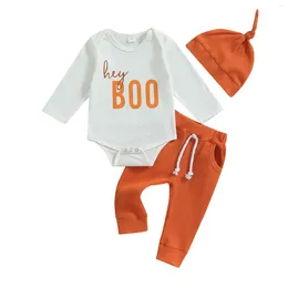Clothing Sets Pudcoco Baby Girls Boys Fall Outfits Letter Print Crew Neck Long Sleeve Rompers Rib Pants Hat 3Pcs Halloween Clothes Set 0-12M