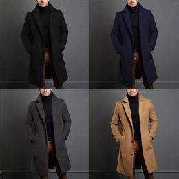 Men's Trench Coats Atutumn Winter Long Warm Wool Coat for Men Solid Colour Single Breasted Blends-overcoat Tops Clothing