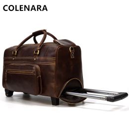 Luggage COLENARA 22" Inch Highquality Luggage Men's Leather Retro Trolley Case Large Capacity Business with Wheels Rolling Suitcase