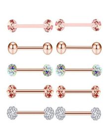 10pcsset Gold Rose Tongue Rings Stainless Steel Acrylic Earrings Barbells Body Tragus Piercing Jewelry Nipple Ring7165092