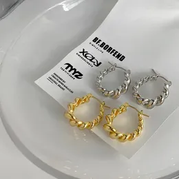 Stud Earrings Trend Gold Silver Color Stainless Twist Metal Pierced Drop For Women Korean Style Fashion Charms Ear Jewelry 2024