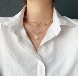 Brand Women Multi Chains Necklace Vintage Metal Coin Pendant Necklace for Women Punk Jewelry Ball Chain Chokers Necklaces 20209096504