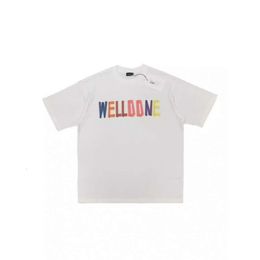 Designer Correct Version We11ddne New TRACK Rainbow Tape Letter Summer Fashion Br Loose Short Sleeved Couple T-Shirt