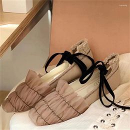 Dress Shoes Narrow Band For Women Square Toes Round Ribbon Low Heels Ladies Ballet Chaussure Femmes Shallow Elegant Zapatos De Mujer