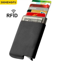 Holders Antitheft ID Credit Card Holder Minimalist Porte Carte Thin Leather Metal Wallets Pocket Case Bank Women Men Credit Card Box