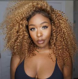 Ombre Kinky Curly Full Lace Wig Blonde Two Tone Color 1bT27 Brazilian Full Lace Front Human Hair Wigs Kinky Curly With Baby Hair1232366
