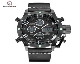 Reloj Hombre GOLDENHOUR Leather Led Watch Men Casual Army Alarm Watches Sport Quartz Man Wrist Watch 2019 Waterproof Male Clock4353174
