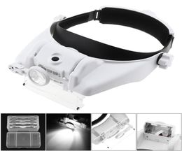 Adjustable Headband Eyeglass Magnifier Magnifying Glass Eyewear Loupe with LED Light 6 Lens for Reading Jewelry Watch Repair T203224095