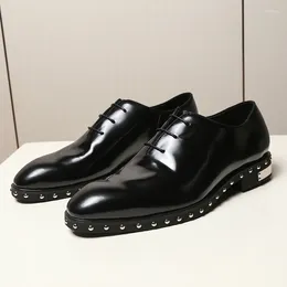 Dress Shoes Men Formal Leather Genuine Metal Rivet Design Fashion Oxford Korean Style Business Pointed Toe