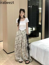 Women's Pants Comfortable Wear Cool Crepe Ink Three-dimensional Waist Wrap Mop The Floor Length Tie-dye Casual Trousers Women