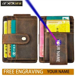 Clips Male Original Leather Design Fashion Travel Slim Wallet Front Pocket Magnetic Large Capacity Money Clip Card Case For Men 1025