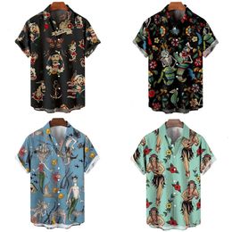 Men's Casual Shirts Hawaiian for Men Mermaid Print Beach Short Sleeve Tops Blouse Oversized Shirt Mens Designer Clothes High Quality 230421 s
