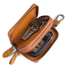 Wallets Genuine Leather Key Bag Vintage Mini Wallet Men Women Keychain Cover Zipper Organizer Housekeeper Car Key Case