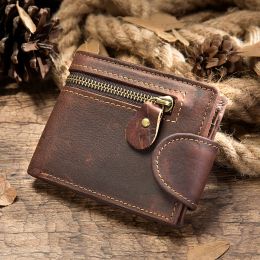 Wallets Crazy Horse Cowhide Leather Wallet for Men 100% Genuine Leather Men Wallet Hasp Vintage Wallet Men