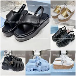 designer women foam rubber sandals walks luxury monolith slipper platform flats wedge white black nappa quilted leather soft straw flip flop summer beach high heels