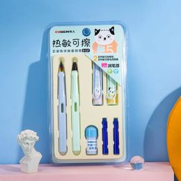 Pens 12 set/lot Cute Cat 5 In 1 Erasable Fountain Pen Set School Office Writing Supplies Student Stationery Gift EF/F Nib Gift Prizes