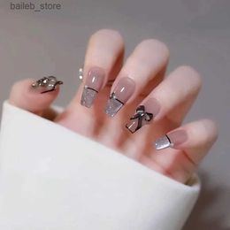 False Nails 24 pieces of short square fake nails with jelly adhesive flash gradient design detachable fake nails full cover press on nails Y240419ZXFO