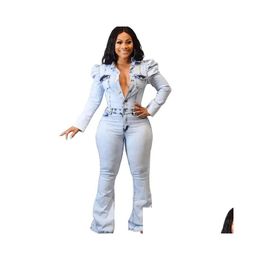 Womens Plus Size Pants Ladies Denim Jumpsuit 2022 Spring And Autumn High Quality Elastic Flared Mouth Wed O8Hb Drop Delivery Apparel Ot12N