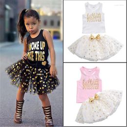 Clothing Sets 1-6years Infant Girls 2pcs Outfit Letter Patterns Sleeveless Tank Tops Short Polka Dot Printed Waist Bow Tutu Skirt Set For