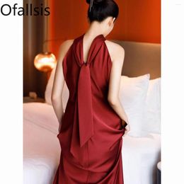 Party Dresses Ofallsis Chinese Style High End Bride Wedding Morning Robe 2024 Summer Vintage Wine Red Toast Banquet Long