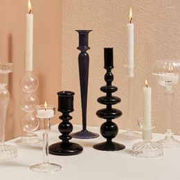 Candle Holders Transparent Tealight Stand Black Glass Candlestick Home Decorations Ornaments Wedding Decoration