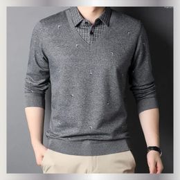 Men's Sweaters Fashion Brand Men Polo Shirt Cotton Long Sleeve Plaid Collar Warm Autumn Streetwear Winter Korean Style Clothing
