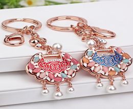 Brand Keychains 18K Rose Gold Plated Lucky Lock Symbolizes Health Keyring Girl Friend Present Holder Luxury Keychain Lover Gifts8538854