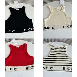 Summer 2023 Designer Stripes Shirt Cropped T Shirts Women Knits Tee Knitted Sport Top Tank Tops Woman Vest Yoga Tees s ee op ank ops ees