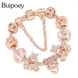 Charm Bracelets Buipoey Rose Gold Shiny Heart Crown Car Beaded Bangle For Women Men Original Jewellery Gift Wholesale