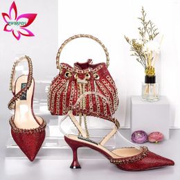 Dress Shoes Summer Special Design Slingback Pumps Match Hand Bag In Wine Color Think Heels African High Quality For Wedding